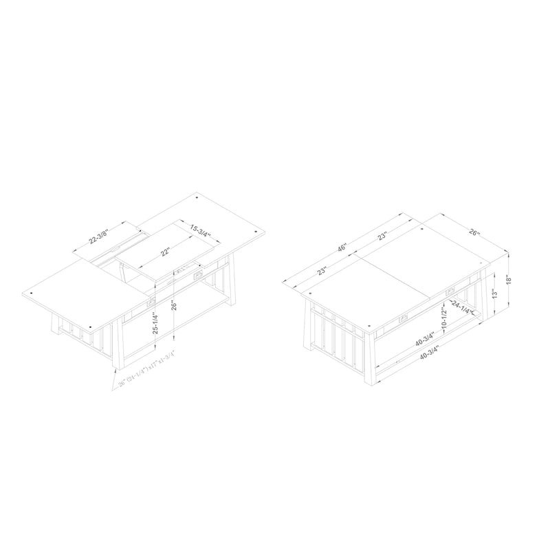 Table basse relevable en bois DH BASIC, 46 pouces