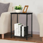 Lot de 2 petites tables d'appoint à 2 niveaux avec étagère de rangement ouverte
