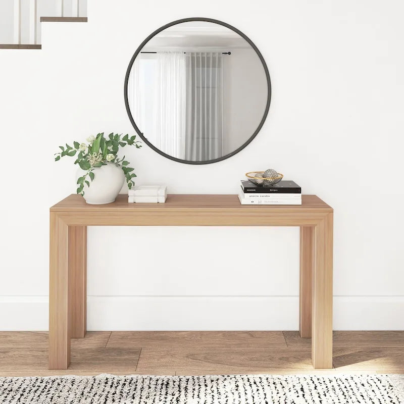 Console moderne en pin massif de 56 po, finition à faible teneur en COV, design minimaliste