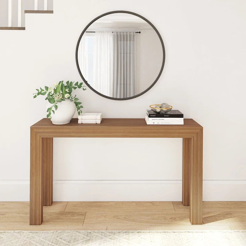 Console moderne en pin massif de 56 po, finition à faible teneur en COV, design minimaliste