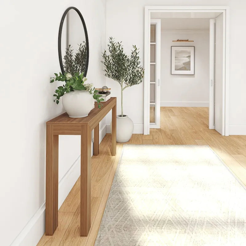 Console moderne en pin massif de 56 po, finition à faible teneur en COV, design minimaliste