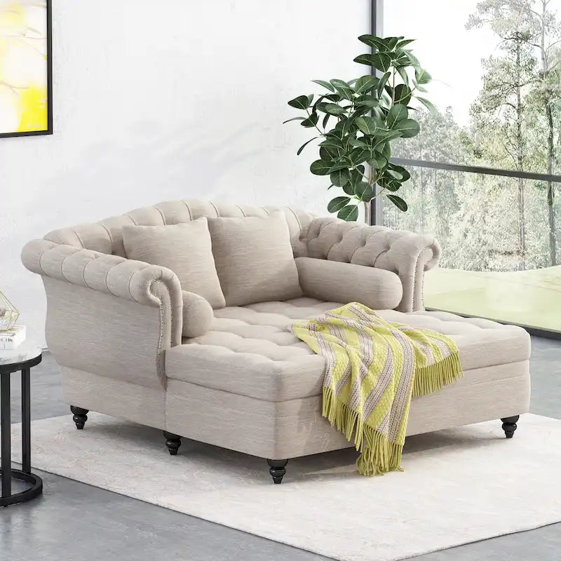 Chauffeuse double capitonnée 158,75 cm (L) x 148,60 cm (l) x 86,36 cm (H), Rembourrée, Accent de salon
