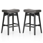 Tabourets de bar 24 pouces en bois massif avec coussin en tissu lin/similicuir, lot de 2