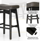 Tabourets de bar 24 pouces en bois massif avec coussin en tissu lin/similicuir, lot de 2