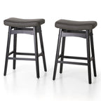 Tabourets de bar 24 pouces en bois massif avec coussin en tissu lin/similicuir, lot de 2