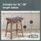 Tabourets de bar 24 pouces en bois massif avec coussin en tissu lin/similicuir, lot de 2