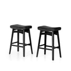 Tabourets de bar 24 pouces en bois massif avec coussin en tissu lin/similicuir, lot de 2
