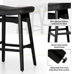 Tabourets de bar 24 pouces en bois massif avec coussin en tissu lin/similicuir, lot de 2