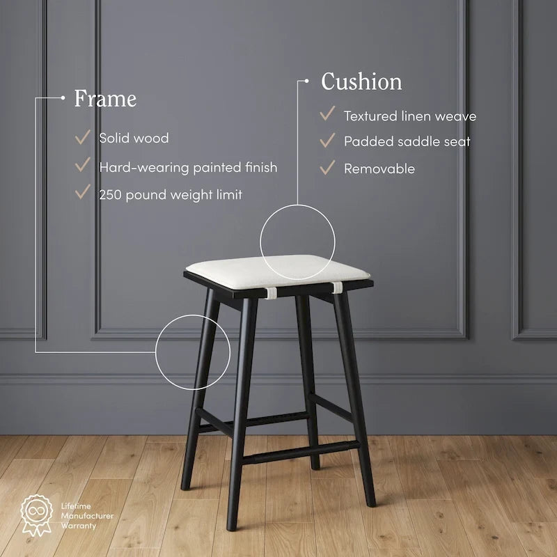 Tabouret de bar Barker en boucle, sans dossier, hauteur comptoir avec coussin