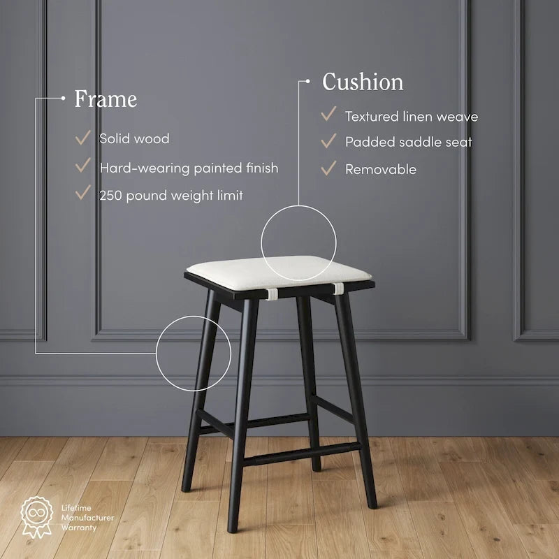 Tabouret de bar Barker en boucle, sans dossier, hauteur comptoir avec coussin