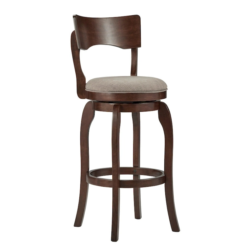 Tabouret de bar pivotant à dossier haut de 29 pouces, revêtement marron, rotation à 360°, hauteur de bar