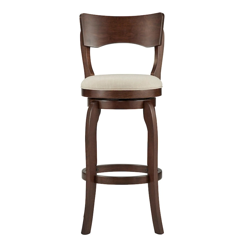 Tabouret de bar pivotant à dossier haut de 29 pouces, revêtement marron, rotation à 360°, hauteur de bar