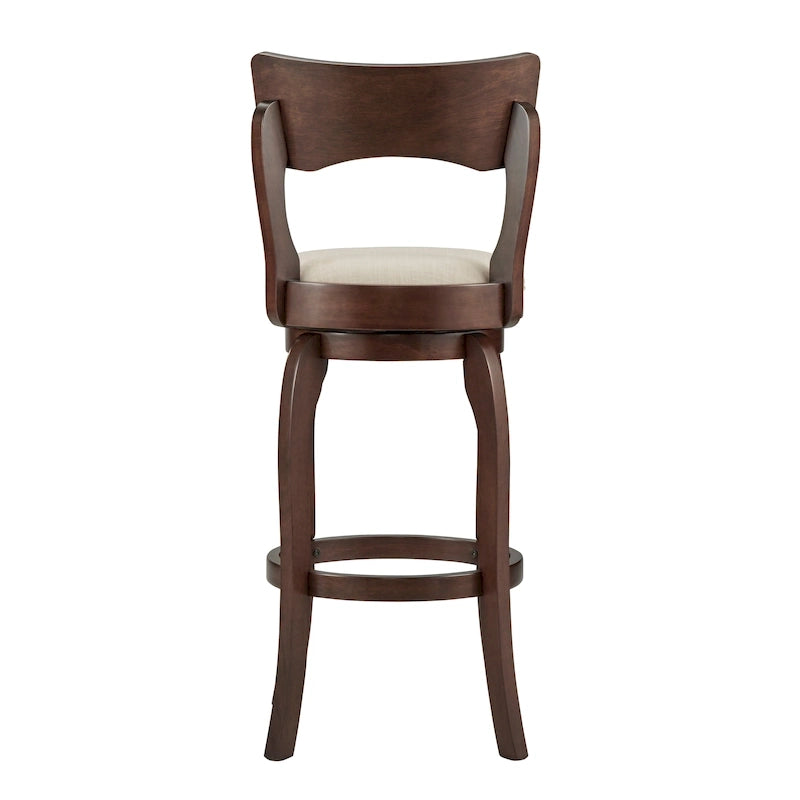 Tabouret de bar pivotant à dossier haut de 29 pouces, revêtement marron, rotation à 360°, hauteur de bar