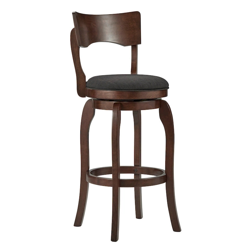 Tabouret de bar pivotant à dossier haut de 29 pouces, revêtement marron, rotation à 360°, hauteur de bar
