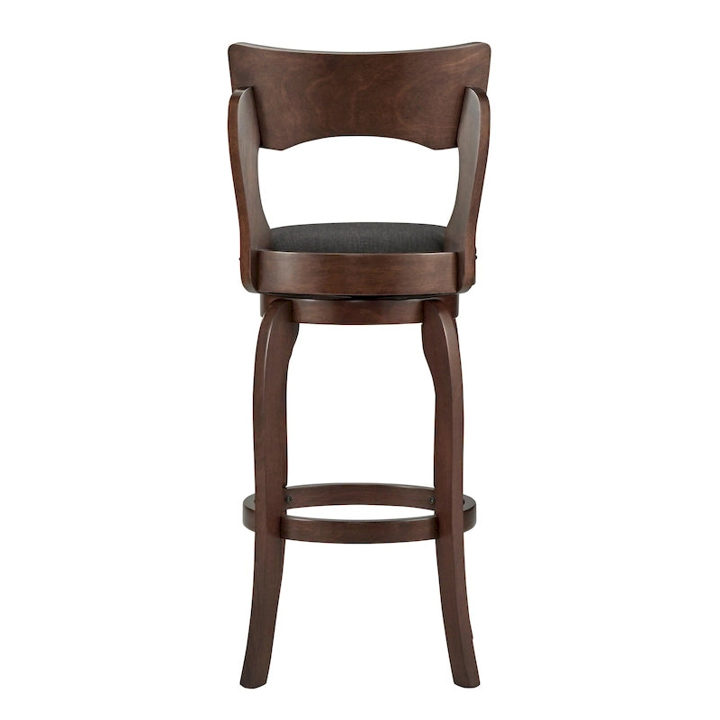 Tabouret de bar pivotant à dossier haut de 29 pouces, revêtement marron, rotation à 360°, hauteur de bar