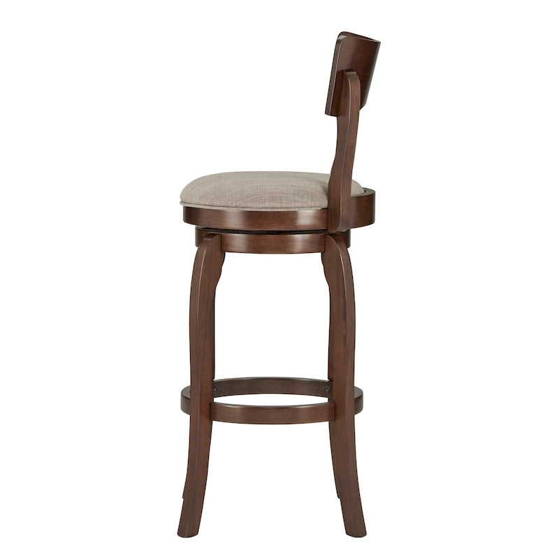 Tabouret de bar pivotant à dossier haut de 29 pouces, revêtement marron, rotation à 360°, hauteur de bar
