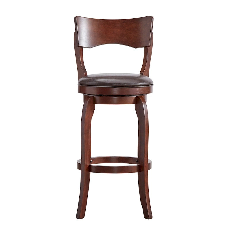 Tabouret de bar pivotant à dossier haut de 29 pouces, revêtement marron, rotation à 360°, hauteur de bar
