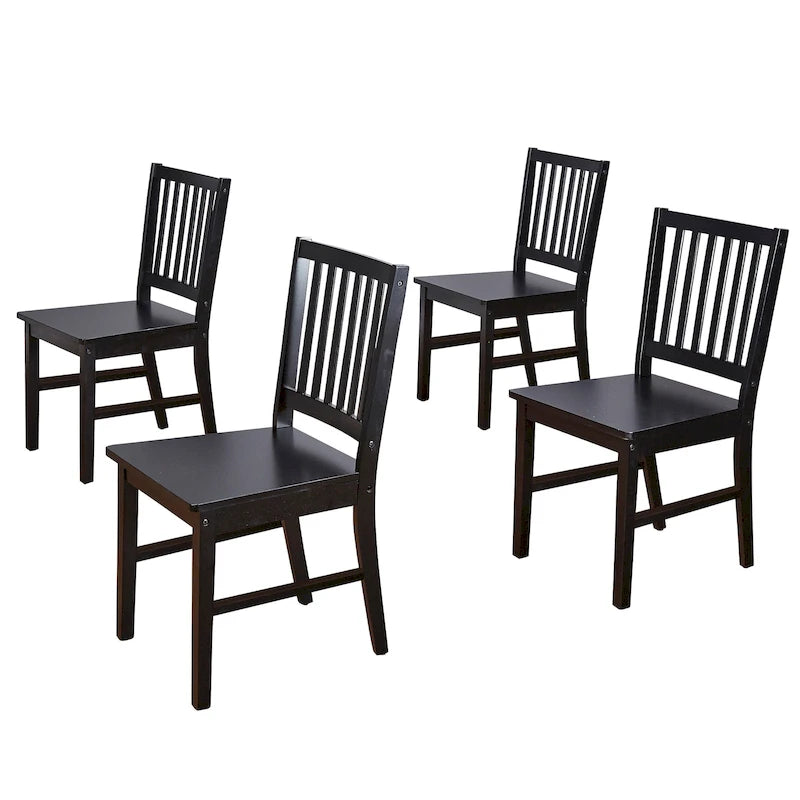 Lot de 4 chaises de salle à manger à dossier à lattes en bois massif, cadre robuste, design classique, montage facile