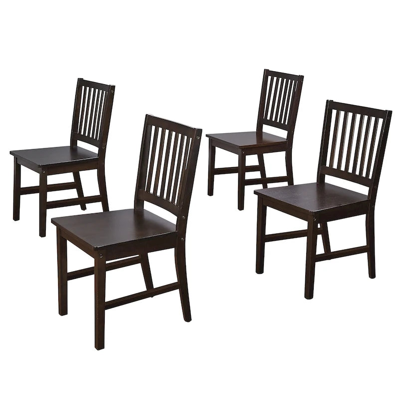 Lot de 4 chaises de salle à manger à dossier à lattes en bois massif, cadre robuste, design classique, montage facile