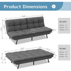 Canapé-lit futon, canapé convertible pliable en mousse à mémoire de forme avec accoudoirs réglables pour petits espaces