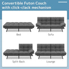 Canapé-lit futon, canapé convertible pliable en mousse à mémoire de forme avec accoudoirs réglables pour petits espaces