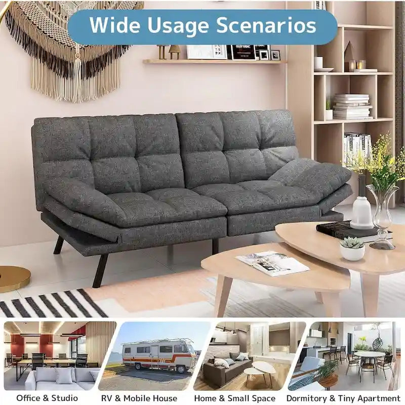 Canapé-lit futon, canapé convertible pliable en mousse à mémoire de forme avec accoudoirs réglables pour petits espaces