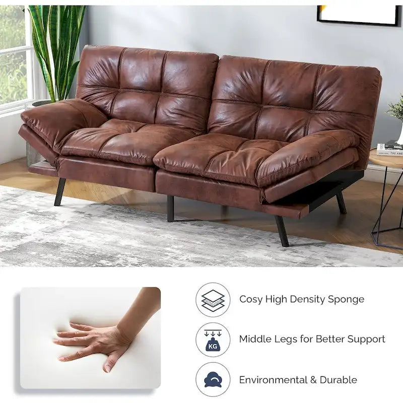 Canapé-lit futon, canapé convertible pliable en mousse à mémoire de forme avec accoudoirs réglables pour petits espaces