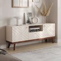 Meuble TV console beige, convient aux téléviseurs jusqu'à 65 pouces, 1 tiroir + 3 portes d'armoire, style Mid-Century