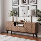Meuble TV console beige, convient aux téléviseurs jusqu'à 65 pouces, 1 tiroir + 3 portes d'armoire, style Mid-Century
