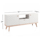 Meuble TV console beige, convient aux téléviseurs jusqu'à 65 pouces, 1 tiroir + 3 portes d'armoire, style Mid-Century