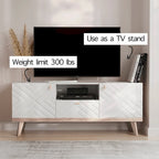 Meuble TV console beige, convient aux téléviseurs jusqu'à 65 pouces, 1 tiroir + 3 portes d'armoire, style Mid-Century