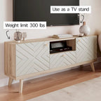 Meuble TV console beige, convient aux téléviseurs jusqu'à 65 pouces, 1 tiroir + 3 portes d'armoire, style Mid-Century