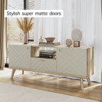 Meuble TV console beige, convient aux téléviseurs jusqu'à 65 pouces, 1 tiroir + 3 portes d'armoire, style Mid-Century