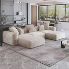 Canapé d'angle modulable 141,73 po, en velours côtelé en forme de U avec ottomans