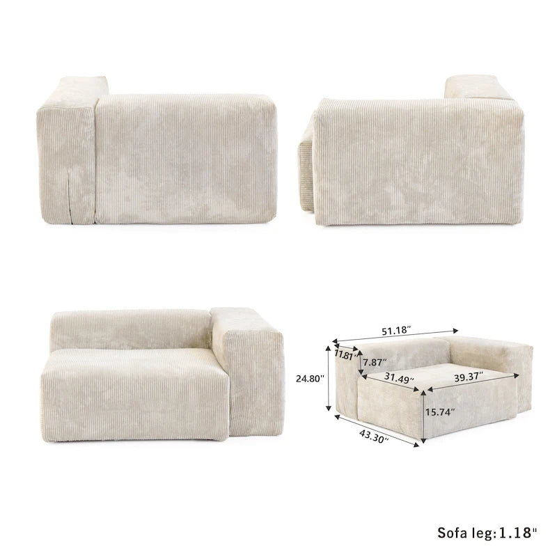 Canapé d'angle modulable 141,73 po, en velours côtelé en forme de U avec ottomans