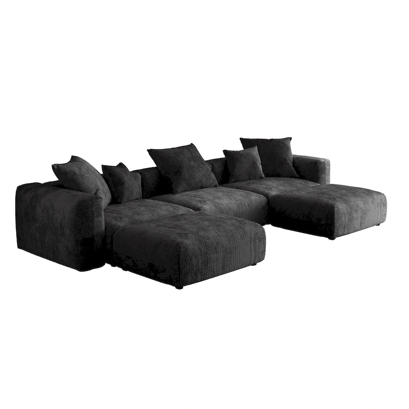 Canapé d'angle modulable 141,73 po, en velours côtelé en forme de U avec ottomans