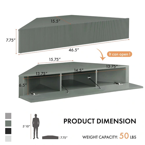 Meuble TV d'angle flottant de 47", 3 étagères, style transitionnel, support mural peu encombrant