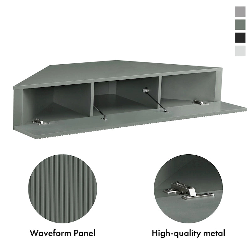 Meuble TV d'angle flottant de 47", 3 étagères, style transitionnel, support mural peu encombrant