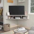 Meuble TV d'angle flottant de 47", 3 étagères, style transitionnel, support mural peu encombrant