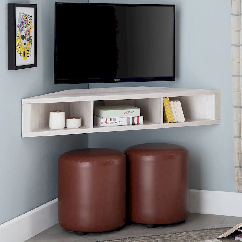 Meuble TV d'angle flottant de 47", 3 étagères, style transitionnel, support mural peu encombrant