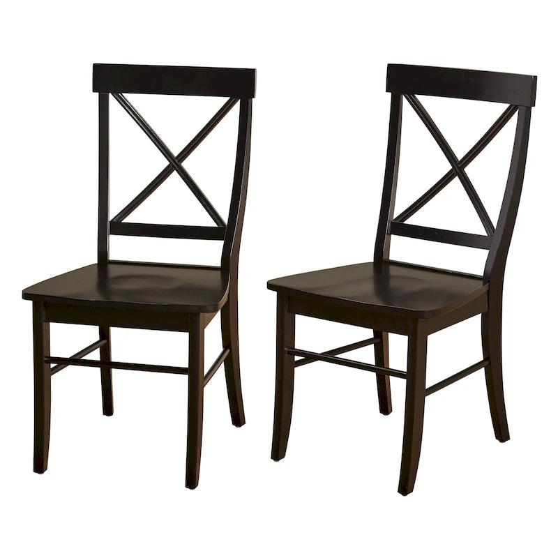 Lot de 2 chaises de salle à manger en bois d'hévéa, dossier en croix, capacité de 113 kg, finition mate