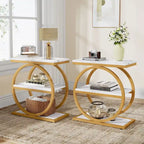 Table d'appoint étroite avec 3 étagères de rangement, Table d'appoint en bois pour salon
