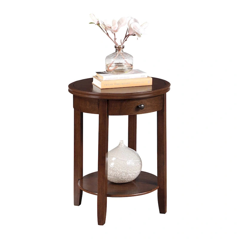 Table d'appoint avec 1 tiroir et étagère inférieure, style classique, pour salon