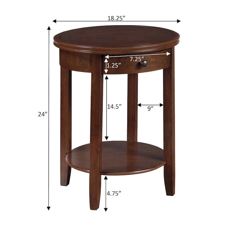 Table d'appoint avec 1 tiroir et étagère inférieure, style classique, pour salon