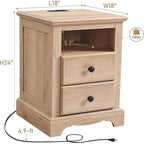 Table de chevet en bois vintage avec station de recharge, table d'appoint