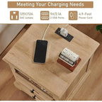 Table de chevet en bois vintage avec station de recharge, table d'appoint