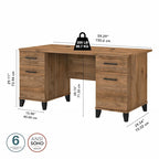 Bureau d'ordinateur de 152 cm avec tiroirs, bureau d'écriture pour bureau à domicile, plusieurs options de finition