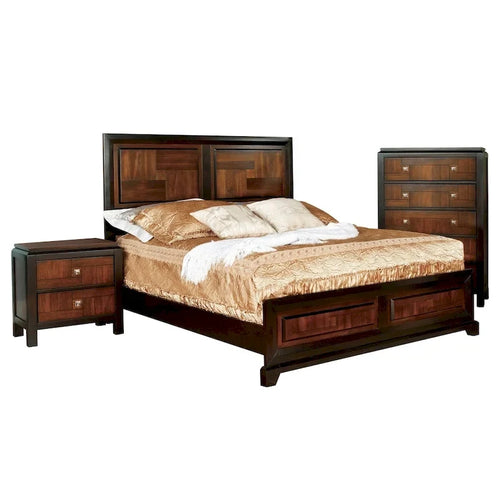Ensemble de chambre 3 pièces en bois massif de noyer rustique, lit + commode + table de chevet, style ferme