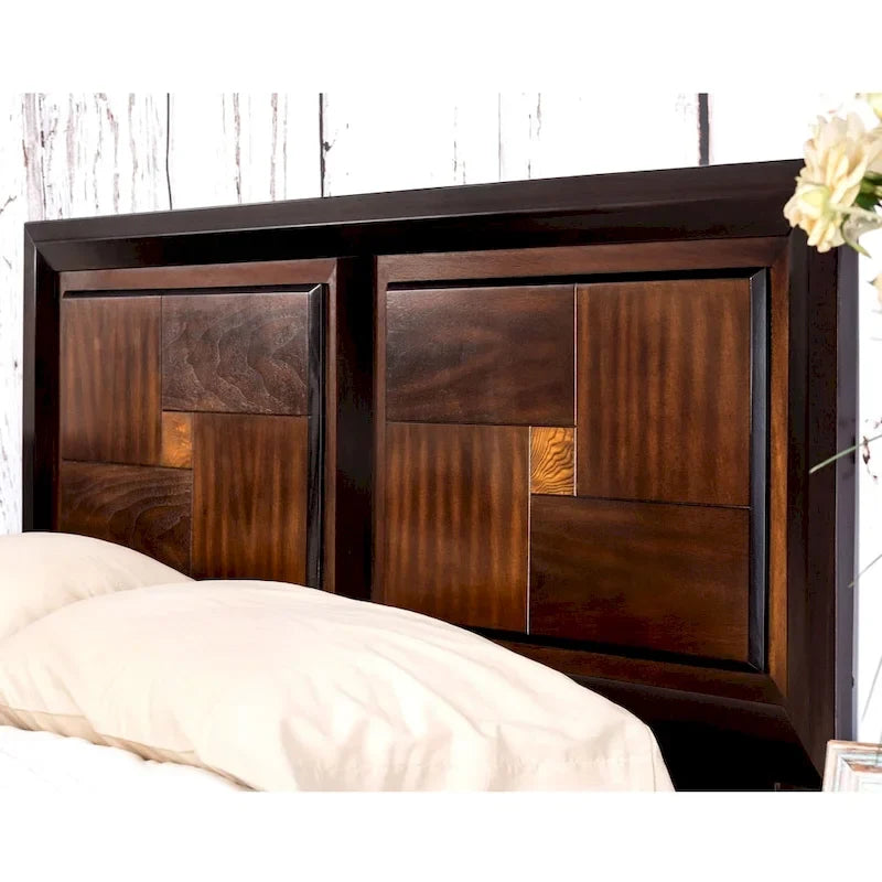 Ensemble de chambre 3 pièces en bois massif de noyer rustique, lit + commode + table de chevet, style ferme