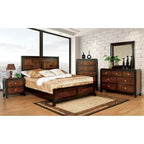 Ensemble de chambre 3 pièces en bois massif de noyer rustique, lit + commode + table de chevet, style ferme